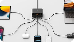 Se pueden alimentar siete dispositivos simultáneamente a través de USB-C o USB-A con un máximo total de 350 vatios.