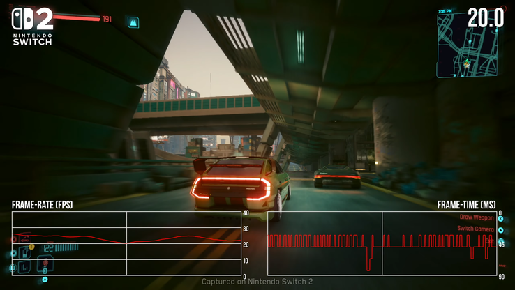 Rendimiento de Cyberpunk 2077 en Nintendo Switch 2. (Fuente de la imagen: Digital Foundry)