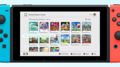 Menú de la tarjeta de juego virtual en la interfaz de Nintendo Switch mostrando títulos populares como The Legend of Zelda: Tears of the Kingdom, Splatoon 3 y Pokémon Escarlata. (Fuente de la imagen: Nintendo)