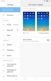 Opciones de navegación del sistema MIUI 9