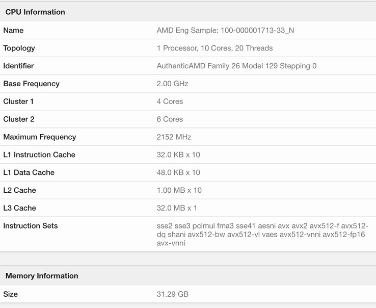 Más detalles sobre la entrada de Geekbench 6.