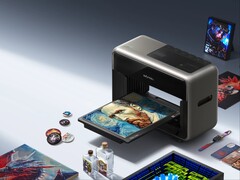 Imagen promocional de la impresora UV eufyMake E1 con diferentes tipos de material.
