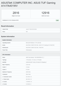 Puntuaciones en Geekbench 6 del AMD Ryzen AI 9 HX 370 en el Asus TUF Gaming A14. (Fuente: Geekbench)