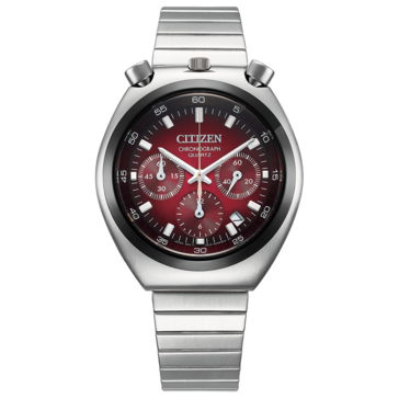 Vista frontal del Citizen Tsuno Chronograph AN3714-84Z, con una esfera con degradado rojo,