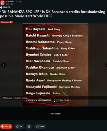 Créditos de Donkey Kong Bananza (Fuente de la imagen: captura de pantalla, Mario subreddit)