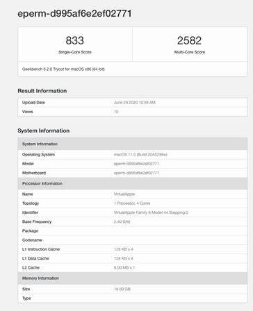 Apple DTK A12Z Bionic Geekbench 5 puntuaciones individuales y multinúcleo. (Fuente de la imagen: Geekbench)