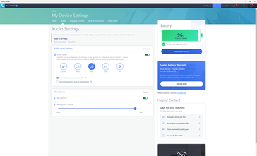 Ajustes de audio y batería de Vantage