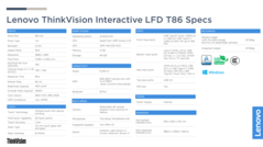 Lenovo ThinkVision T85 - Especificaciones. (Fuente de la imagen: Lenovo)