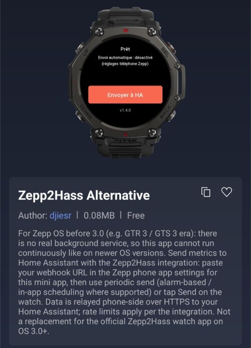 La alternativa Zepp2Hass Zepp Mini App para smartwatches Amazfit