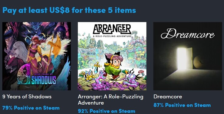 Imagen decorativa. Pagando 8 dólares obtendrá 5 artículos (Fuente de la imagen: Humble Bundle)