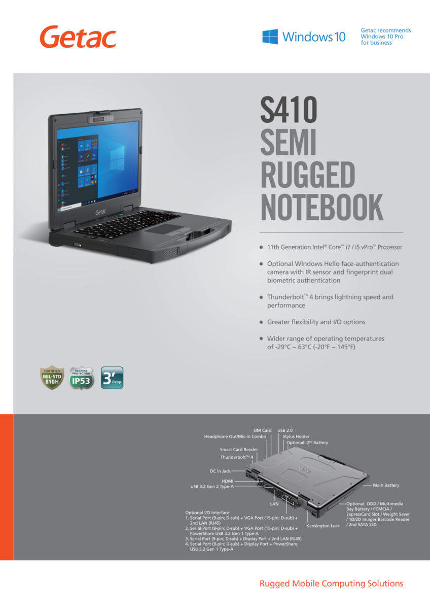 Laptop senza tastiera retroilluminata per GETAC S410 G4 Laptop senza tastiera retroilluminata per GETAC S410 G4
