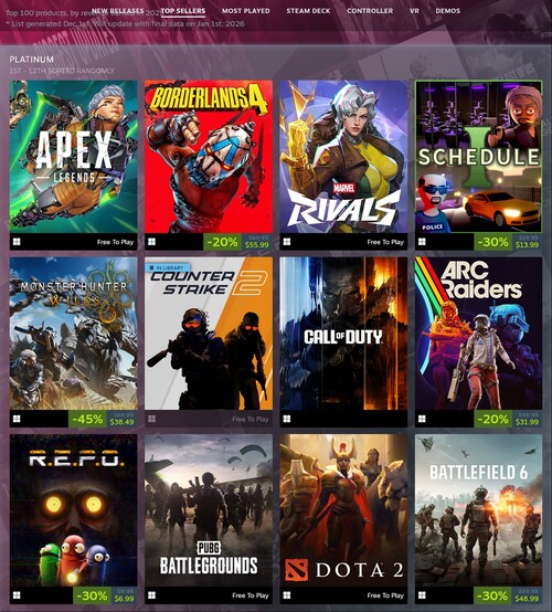 Se muestran los juegos más vendidos en Steam en 2025 (Fuente de la imagen: captura de pantalla, Steam)