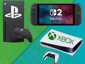 Consolas Xbox, PS5 y Switch 2 mostradas con logotipos (Fuente de la imagen: Xbox Gaming, Sony PlayStation, Nintendo of America con ediciones)
