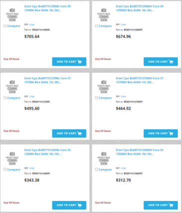 Se filtran los precios de los Intel Alder Lake en dólares. (Fuente de la imagen: @momomo_us en Twitter)