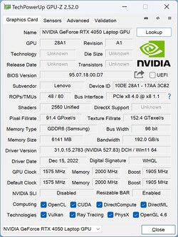 GPU-Z: GeForce RTX 4050 Portátil