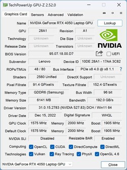 GPU-Z: GeForce RTX 4050 Portátil