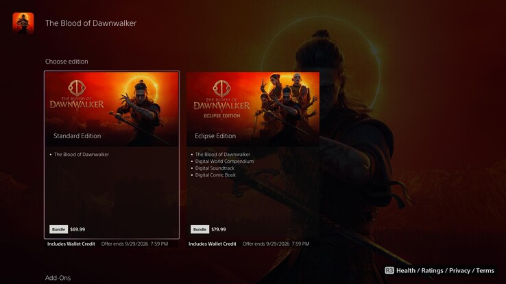 La ficha de «Blood of Dawnwalker» en la PS Store.