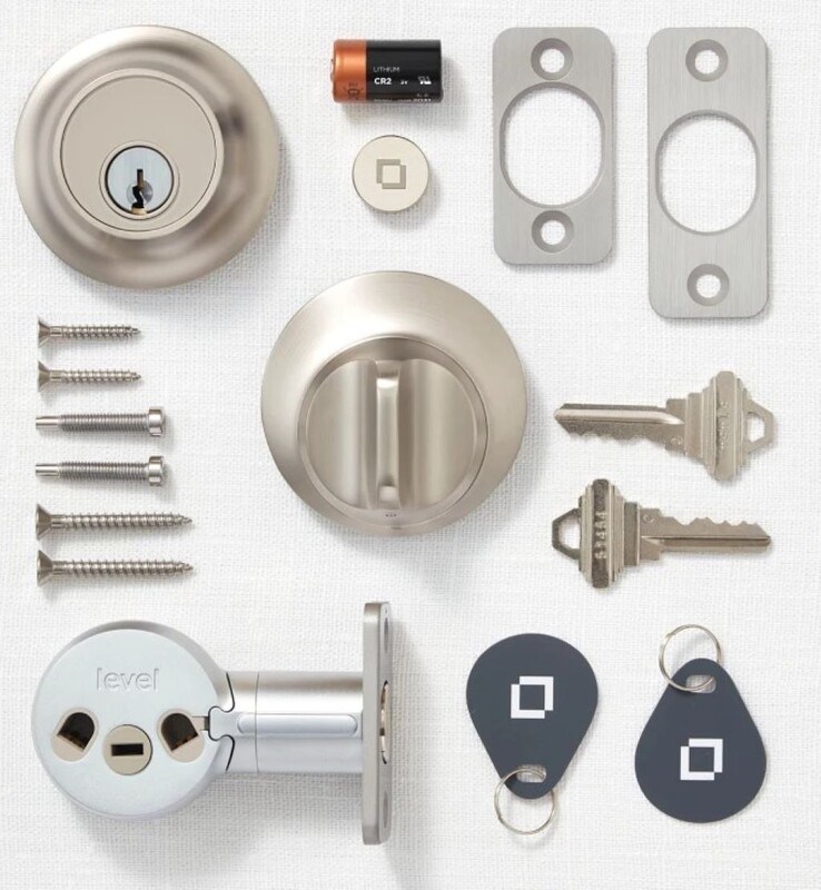La cerradura Level Lock+ (Matter) viene con llaves de repuesto y accesorios de instalación. (Fuente de la imagen: Level Home)