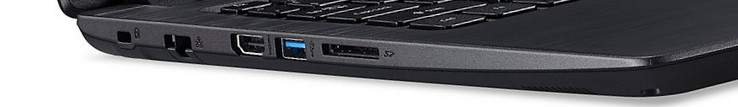 Lado izquierdo: ranura de seguridad Kensington, puerto Gigabit Ethernet, salida HDMI, puerto USB 3.0, lector de tarjeta SD
