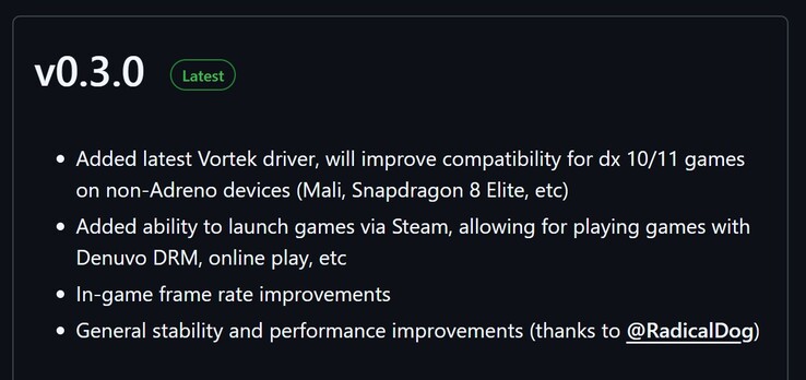 Changelog de la nueva actualización (Fuente de la imagen: GitHub)