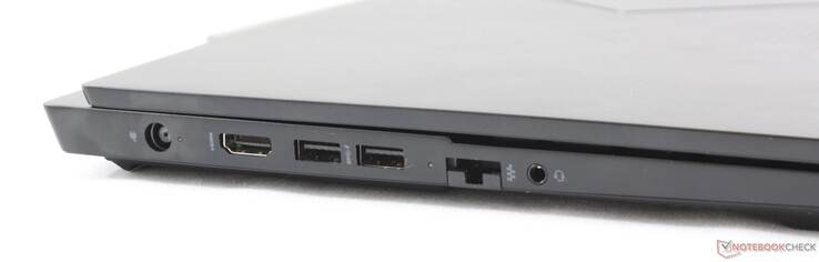 Izquierda: adaptador de CA, HDMI 2.0, 2x USB 3.1 Type-A, Gigabit RJ-45, audio combinado de 3.5 mm