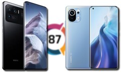 El Xiaomi Mi 11 Ultra (L) logró la misma puntuación de pantalla que el Mi 11 más barato (R). (Fuente de la imagen: Xiaomi/DxOMark - editado)