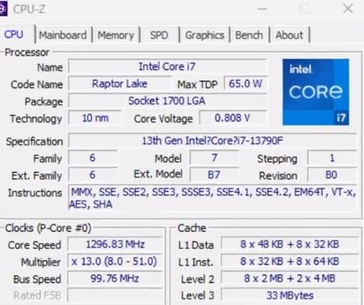 Core i7-13790F CPU-Z. (Fuente: wxnod en Twitter)