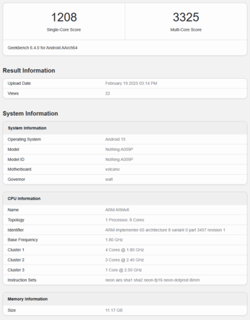 Listado de Geekbench del Nothing Phone 3a Pro (fuente de la imagen: Geekbench)