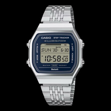 Casio ABL-100WE-2A con esfera azul marino y caja en tono plateado.