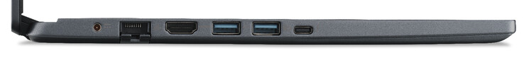 Lado izquierdo: Fuente de alimentación, Gigabit Ethernet, HDMI, 2x USB 3.2 Gen 1 (Tipo-A), Thunderbolt 4 (Tipo-C; Power Delivery, DisplayPort)