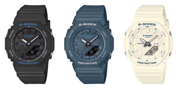 De izquierda a derecha: los relojes Casio G-Shock GMA-P2100BA-1A, GMA-P2100BA-2A y GMA-P2100BA-7A. (Fuente de la imagen: Casio)