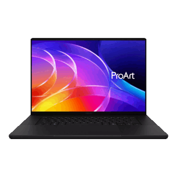 Asus ProArt P16 visto de frente con la pantalla y el teclado visibles