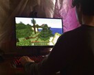 La imagen muestra a una persona jugando a Minecraft en un ordenador.