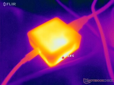 El adaptador de CA alcanza más de 41 C cuando funciona con cargas exigentes