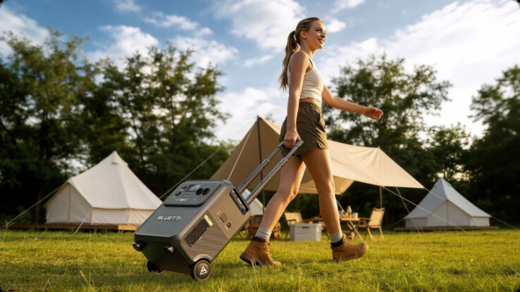 El asa telescópica y las ruedas facilitan el transporte de la Bluetti Elite 400.
