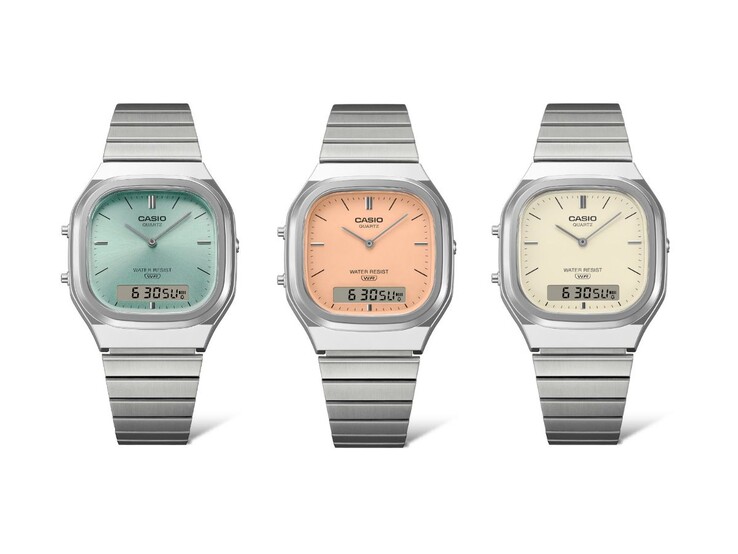 De izquierda a derecha: los relojes Casio Vintage AQ-240E-2A, AQ-240E-4A y AQ-240E-7A2