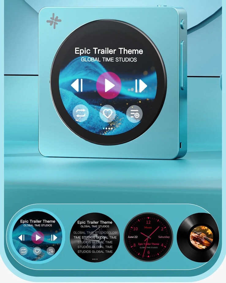 La pantalla táctil circular de 1,8 pulgadas del Fiio Snowsky Disc DAP admite una gran variedad de skins.