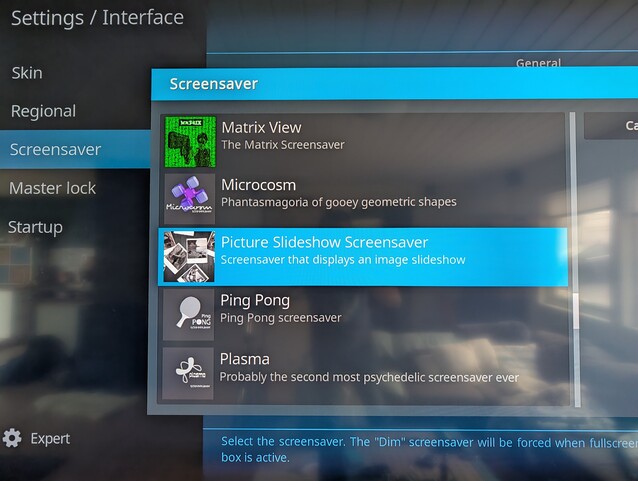 Kodi es una forma sencilla de configurar un salvapantallas de imágenes en su televisor Android, pero tiene que mantenerlo en funcionamiento para que el salvapantallas se active (Fuente de la imagen: Notebookcheck)