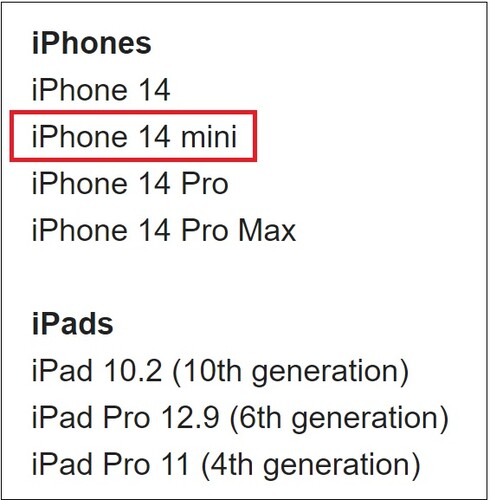 Apple lista de dispositivos. (Fuente de la imagen: 91Mobiles/Evan Blass)