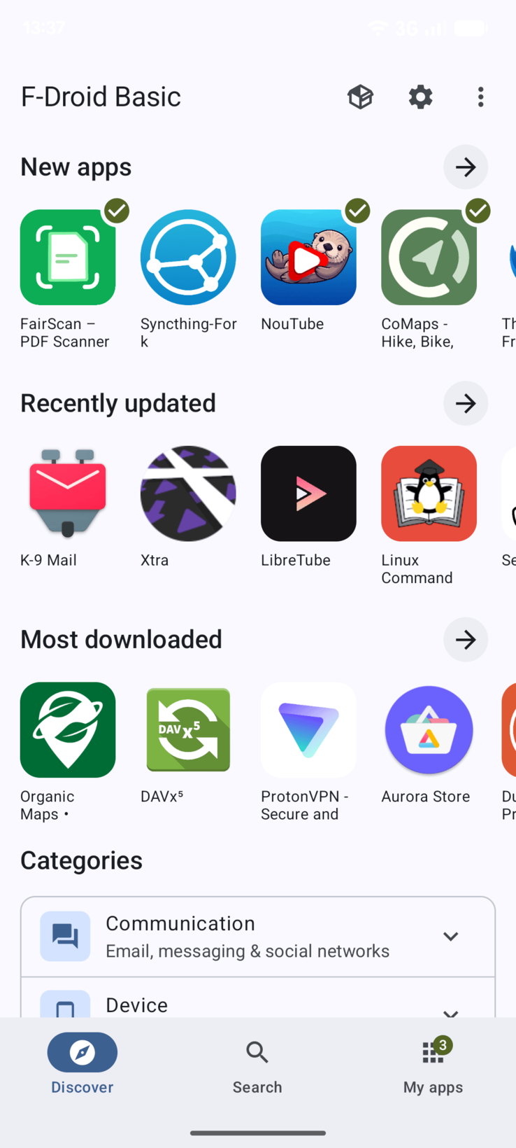 Interfaz rediseñada de la aplicación F-droid
