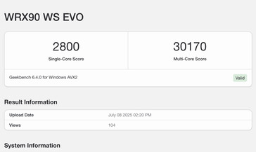 Listado de Geekbench para el Ryzen Threadripper PRO 9995WX. (Fuente de la imagen: Geekbench)