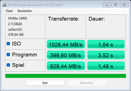 AS SSD - Prueba de referencia para la copia