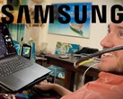 Paciente de Neuralink utilizando una interfaz cerebro-ordenador (BCI), con el logotipo de Samsung en la parte superior.