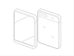 Se dice que el supuesto teléfono enrollable de Samsung se expande verticalmente, tal y como se ve en la presentación de la patente de la que se ha informado. (Fuente de la imagen: DomoAI y xleaks7)