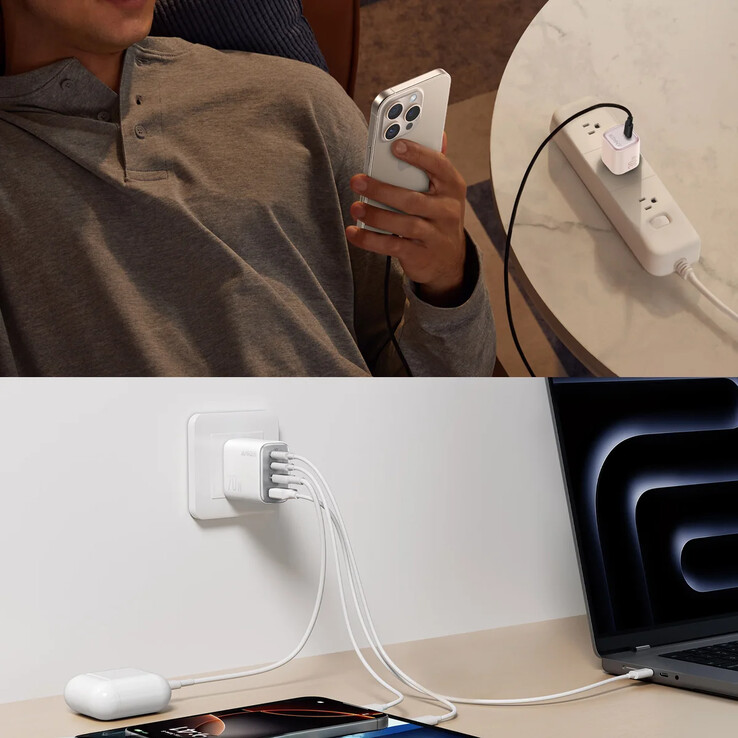 El cargador Anker (30W) (arriba) y el cargador Anker (70W, 4 puertos) (abajo). (Fuente de la imagen: Costco)