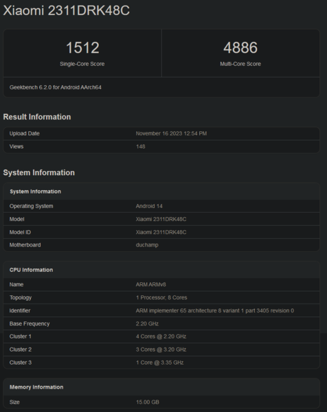 Puntuación en Geekbench del Dimensity 8300 (imagen vía Geekbench)