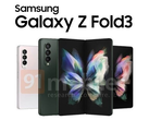 Un nuevo render del Z Fold3. (Fuente: 91Mobiles)