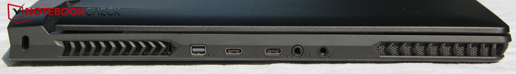 izquierda: Kensington, Mini DP, Thunderbolt 3, USB-C 3.1 Gen2, auriculares, micrófono