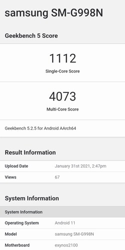 El Exynos 2100 rompe la barrera de los 4.000 puntos en los núcleos (Fuente: Geekbench)