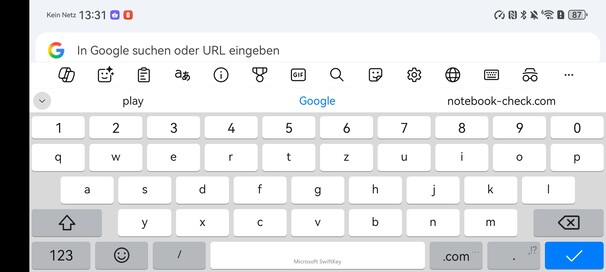Teclado del navegador Chrome instalado en formato horizontal